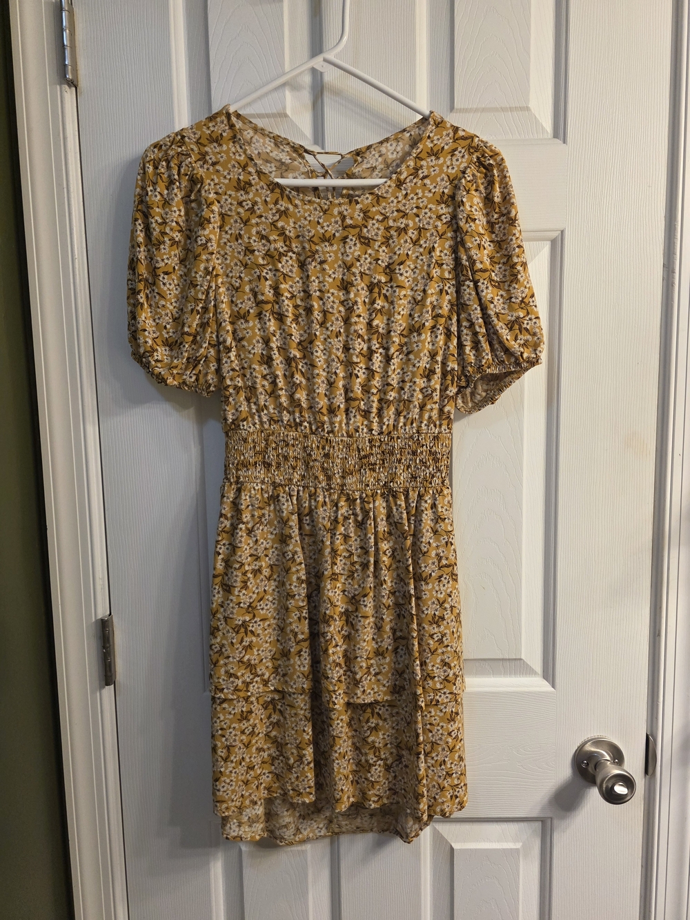 Mustard Floral Smocked Waist Dress